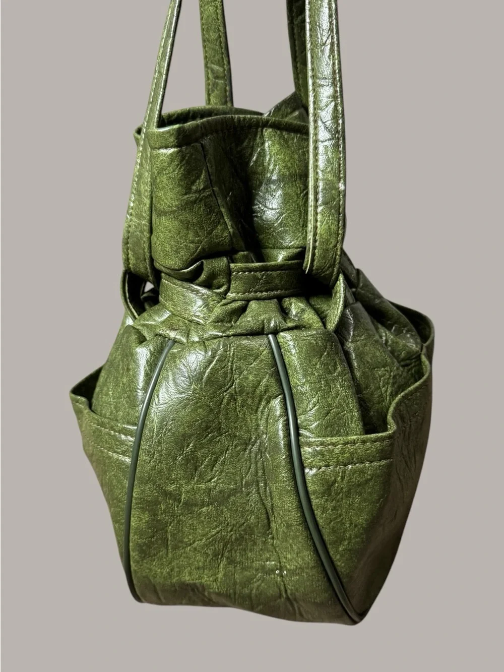 Olive Green Drawstring Bucket Bag